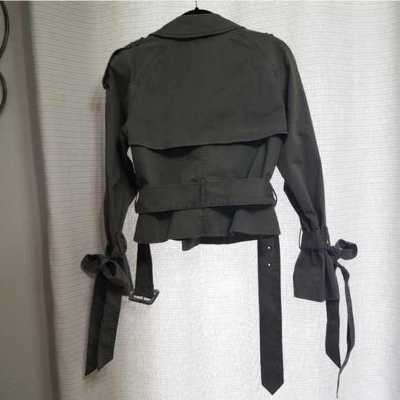 Anine Bing Twill Aria Military Green Cropped Trench Coat Size XS - Picture 5 of 16